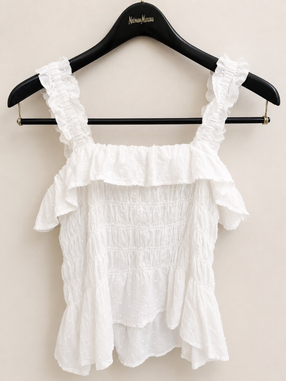 Suite 2039 White Smocked Ruffle Tank Top 100% Cotton Cottagecore Size S